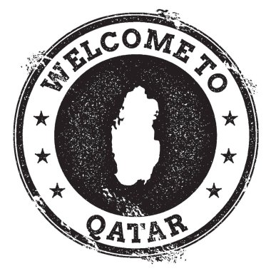 Vintage pasaport hoş geldiniz damga ile Katar harita damgası hoş geldiniz ile Katar metin Grunge