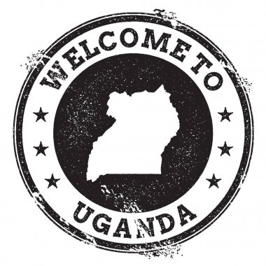 Vintage pasaport hoş geldiniz damga Uganda harita damgası ile hoş geldiniz Uganda metin Grunge ile