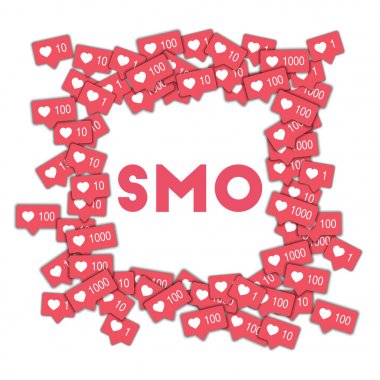 Pembe sayaç Smo kavramında şaşaalı ile soyut şekli arka planda SMO Sosyal Medya simgeler