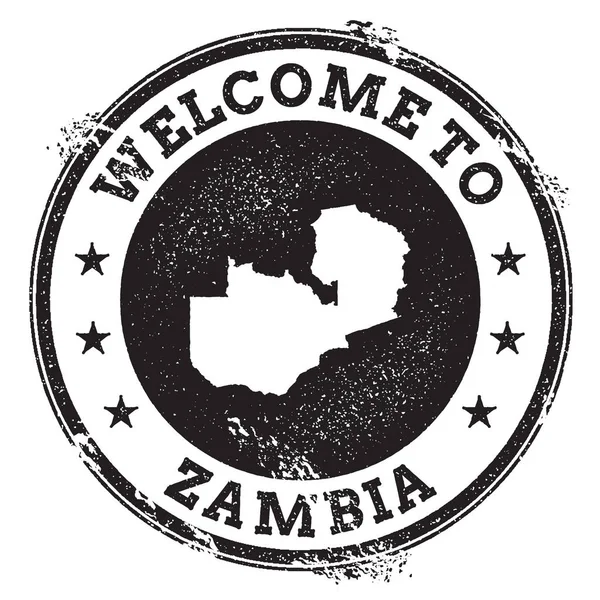 Винтажный паспорт приветственная марка с картой Замбии Grunge rubber stamp with Welcome to Zambia text — стоковый вектор