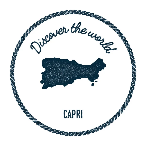 Capri mapa en vintage descubrir el mundo insignia estilo Hipster sello postal náutico con ronda — Vector de stock