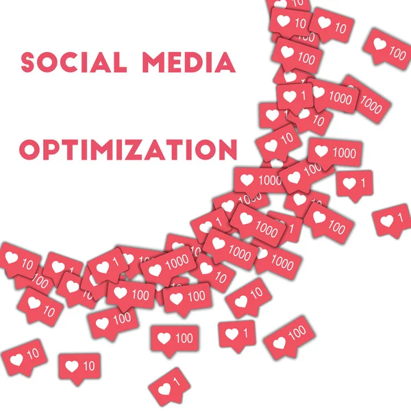 Κοινωνική media βελτιστοποίηση κοινωνικών μέσων εικονίδια στο αφηρημένο σχήμα φόντου με ροζ μετρητή κοινωνικής — Διανυσματικό Αρχείο
