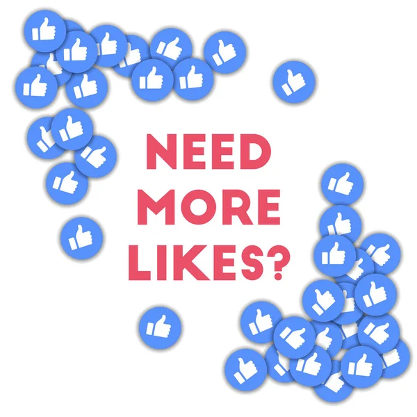 Necesita más Me gusta Iconos de redes sociales en forma abstracta fondo con pulgares dispersos hacia arriba Need — Vector de stock