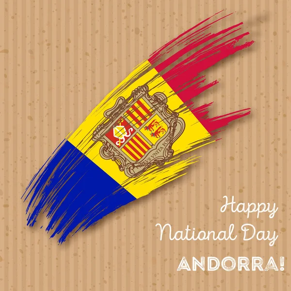 Andorra Día de la Independencia Diseño patriótico Pincelada expresiva en colores de bandera nacional en kraft — Vector de stock
