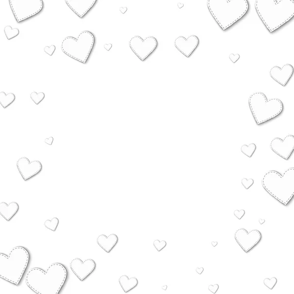 Вырезка белые бумажные сердца площади разбросаны рамка с вырезанной белой бумаги сердца на белом — стоковый вектор