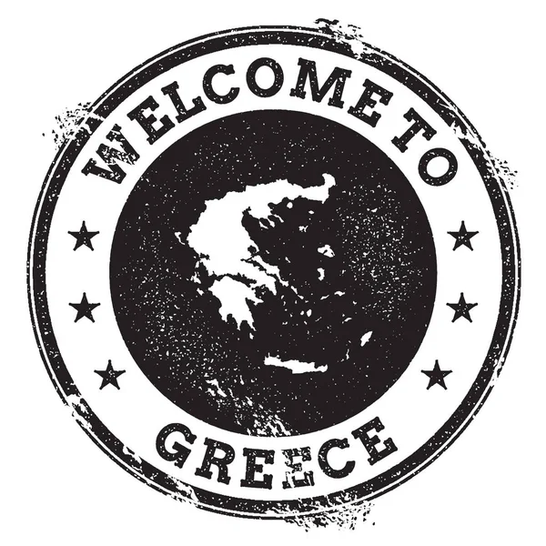 老式的护照欢迎邮票与希腊地图 Grunge 橡皮图章欢迎希腊文本 — 图库矢量图片