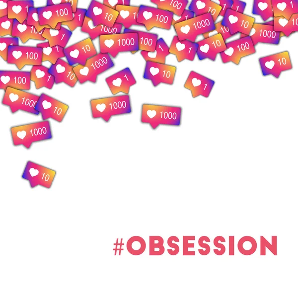 Obsession Icônes des médias sociaux en arrière-plan abstrait avec obsession de compteur de dégradé — Image vectorielle