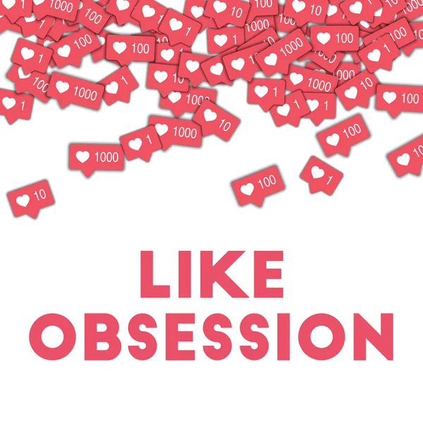 Come ossessione icone dei social media in forma astratta sfondo con contatore rosa Come ossessione — Vettoriale Stock