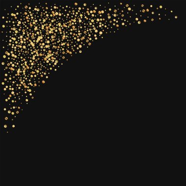 Altın konfeti sol üst köşede siyah arka plan vektör çizim