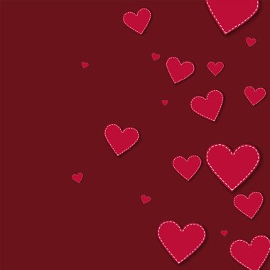 Kırmızı dikişli kağıt kalpleri doğru degrade şarap kırmızı arka plan vektör çizim üzerinde