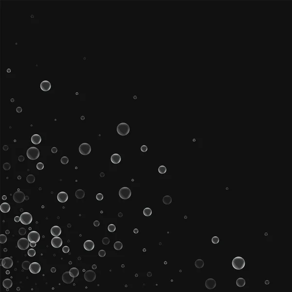 Bulles de savon Dispersion coin inférieur gauche avec bulles de savon sur fond noir Vecteur — Image vectorielle