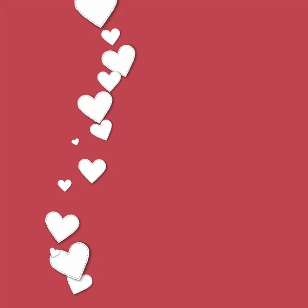Cutout white paper hearts Left wave with cutout white paper hearts on crimson background Vector — Stock Vector