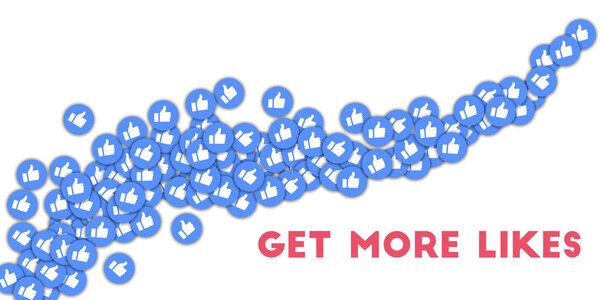 Get more likes Social media icons in abstract shape background with scattered thumbs up Get more