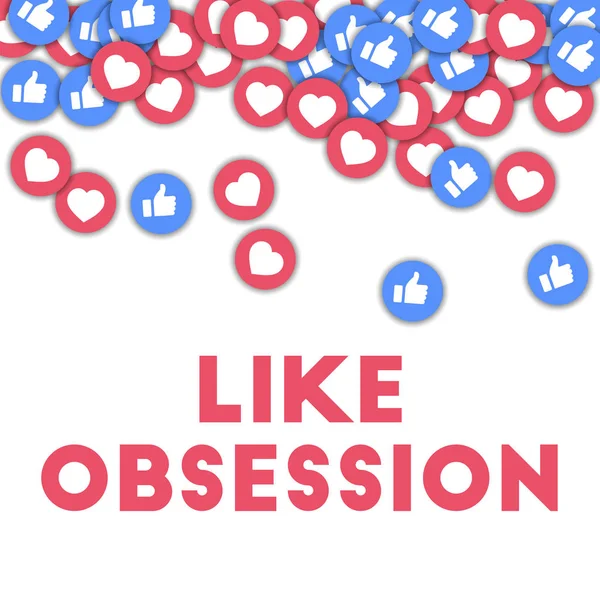 Comme l'obsession Icônes des médias sociaux en forme abstraite fond avec les pouces dispersés vers le haut et les cœurs — Image vectorielle
