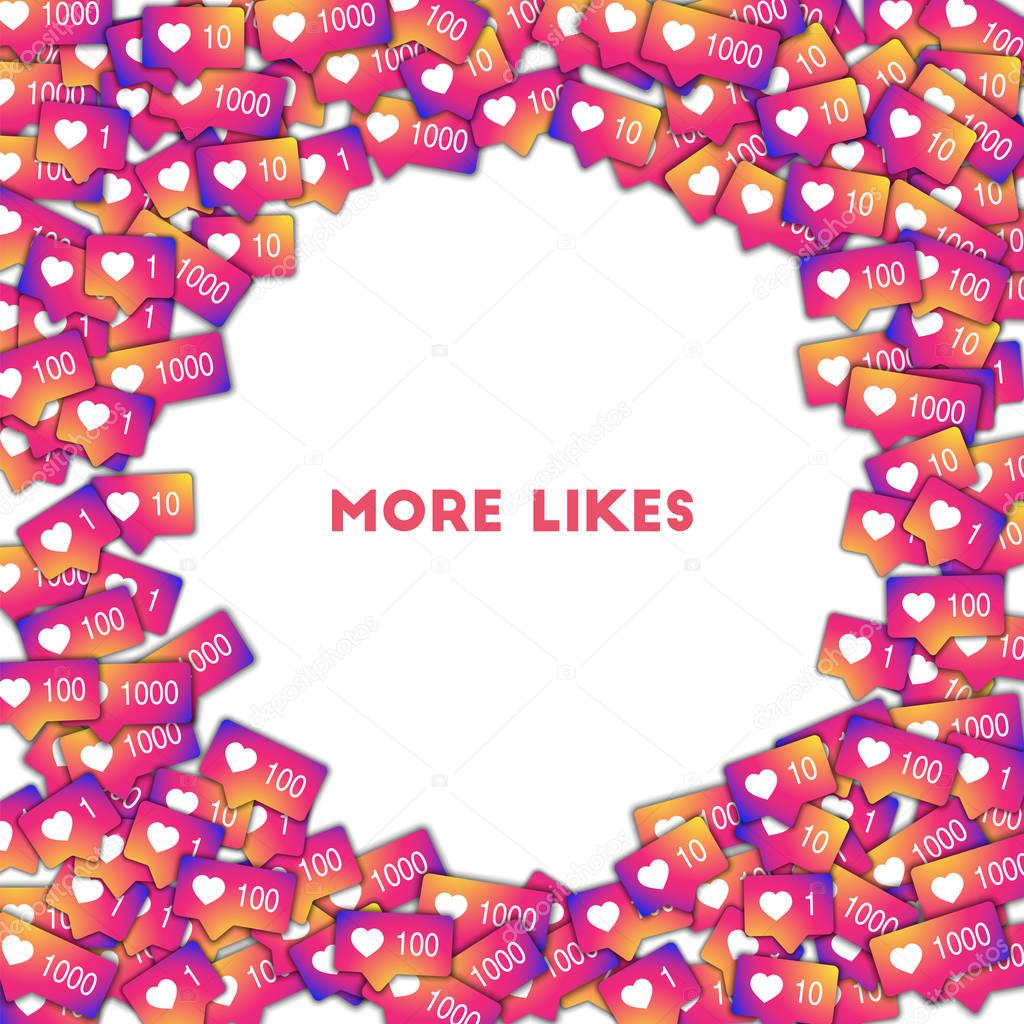 More likes Social media icons in abstract shape background with gradient counter More likes