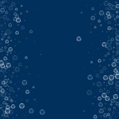 Sabun köpüğü ile sabun köpüğü derin mavi arka plan vektör çizim üzerinde dağınık çerçeve