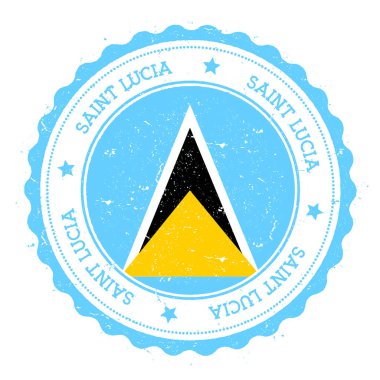 Saint Lucia bayrak Vintage seyahat damga dairesel metin yıldız ile rozet ve içindeki bayrak Adası