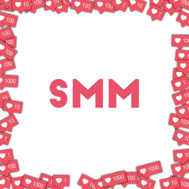 Pembe sayaç Smm konsepti adil vektör ile soyut şekli arka planda SMM Sosyal Medya simgeler