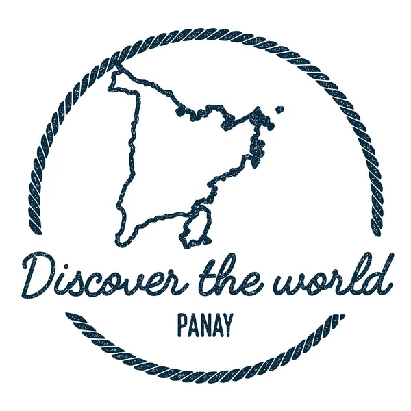 Panay Map Outline Vintage Descubre el Sello de Goma Mundial con Mapa de la Isla Hipster Style Nautical — Vector de stock