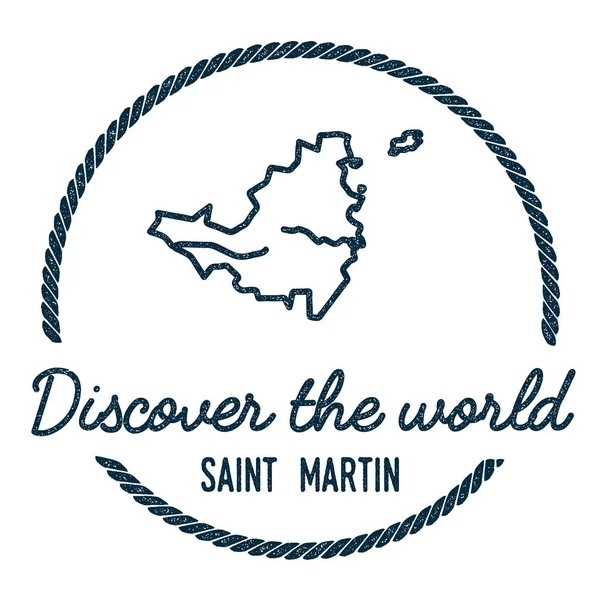 Saint Martin Map Outline Vintage Descubre el Sello de Goma Mundial con Mapa de la Isla Hipster Style — Vector de stock