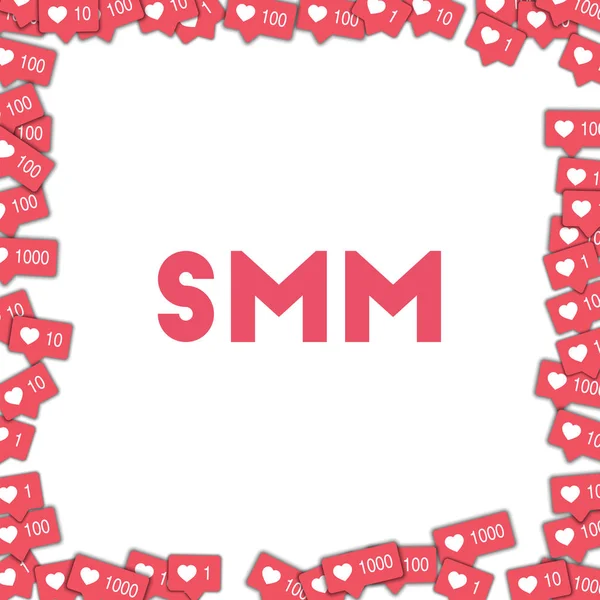 Ícones de mídia social SMM em fundo abstrato com contador rosa conceito SMM em vetor justo — Vetor de Stock