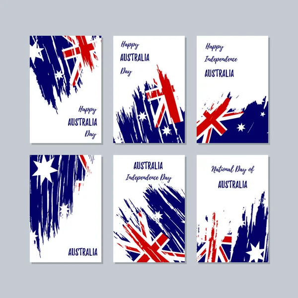 Australia Patriotic Cards for National Day Expressive Brush Stroke in National Flag Colors on white — Stock Vector