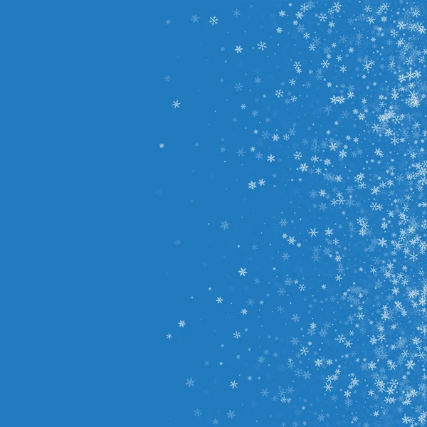 Vackra snöfall Scatter rätt lutning på blå bakgrund vektorillustration — Stock vektor