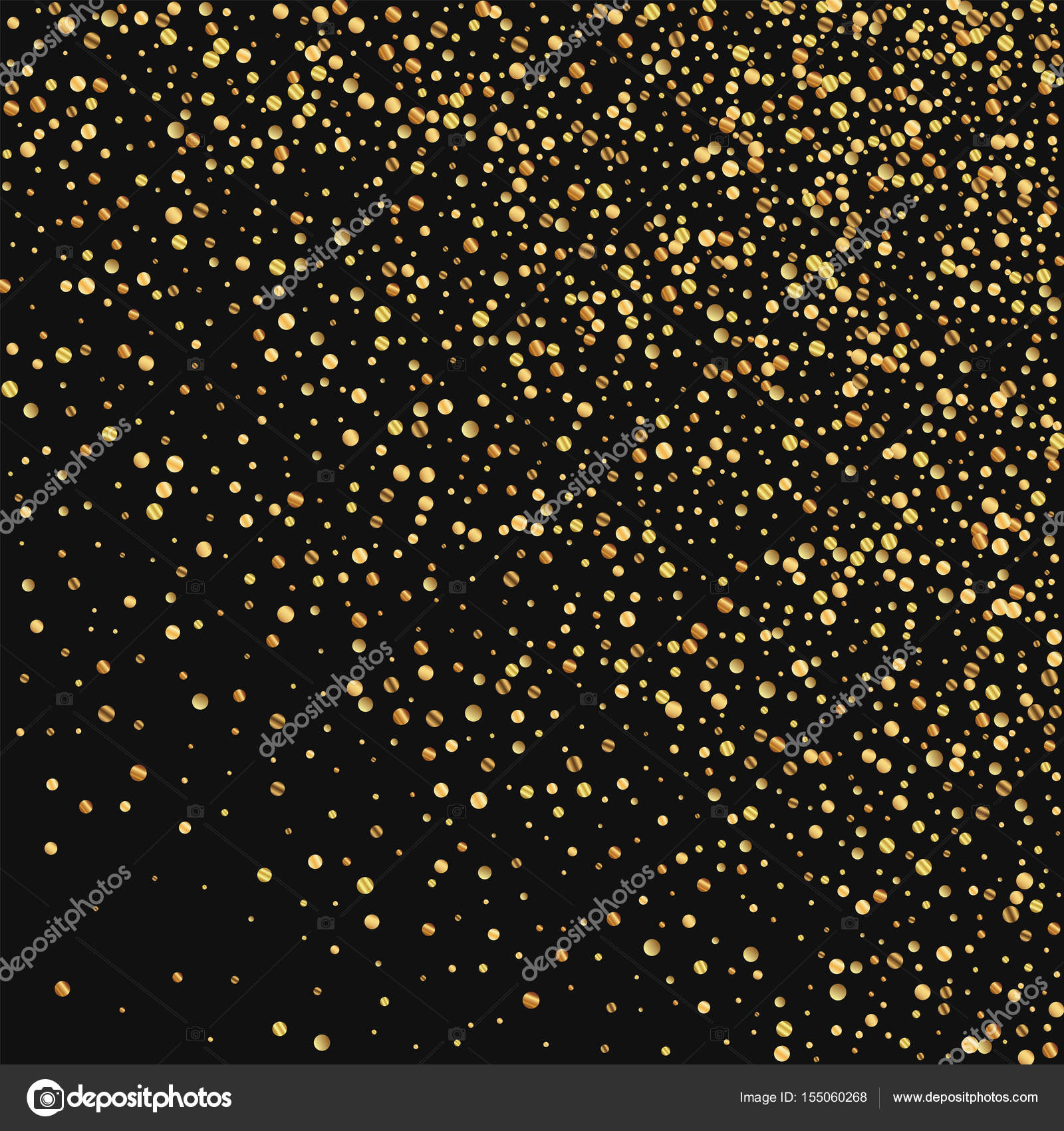 Gold confetti Random gradient scatter on black background Vector ...