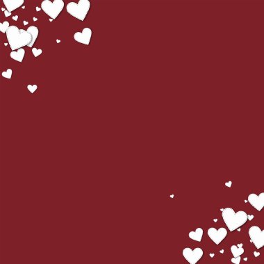 Güzel beyaz kağıt kalpler çerçeve köşelerinde şarap kırmızı vektör çizim arka plan