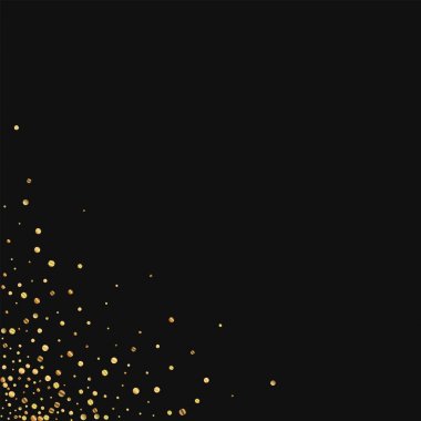 Altın konfeti dağınık alt sol köşede siyah arka plan vektör çizim