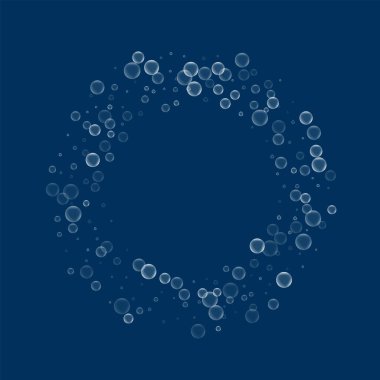 Derin mavi arka plan vektör çizim üzerinde sabun köpüğü ile sabun köpüğü simit şekli