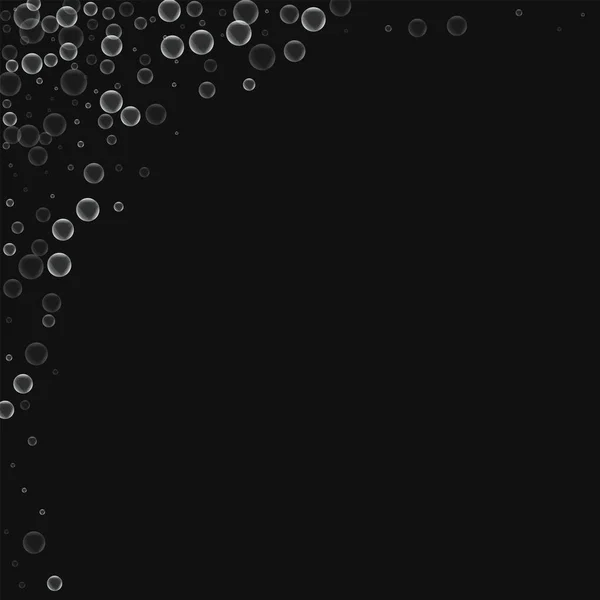 Bolle di sapone Astratto angolo in alto a sinistra con bolle di sapone su sfondo nero Illustrazione vettoriale — Vettoriale Stock