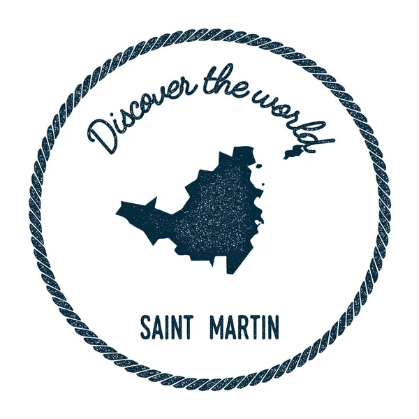 Saint Martin carte en vintage découvrez le monde des insignes Timbre-poste nautique de style Hipster avec — Image vectorielle