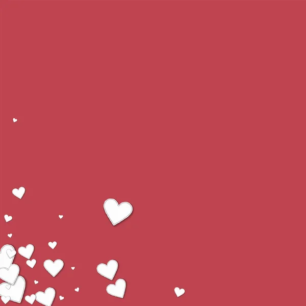 Beautiful paper hearts Messy bottom left corner on crimson background Vector illustration — Stock Vector