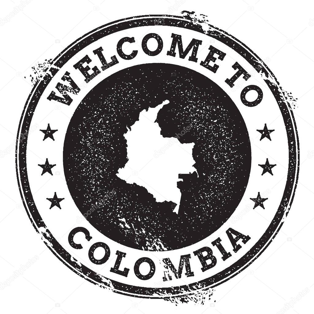 Vintage passport welcome stamp with Colombia map Grunge rubber stamp with Welcome to Colombia text