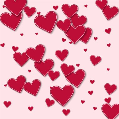 Açık pembe renkli vektör çizim rastgele kırmızı kağıt kalpler dağınık desen