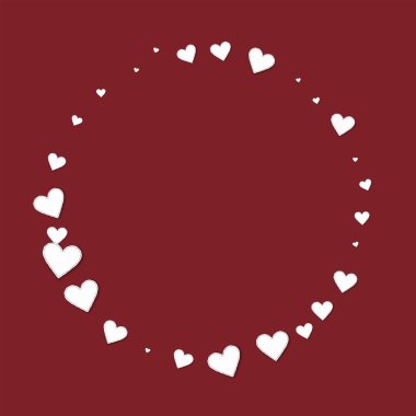 Güzel kağıt yuvarlak şekil şarap kırmızı arka plan vektör çizim üzerinde hearts