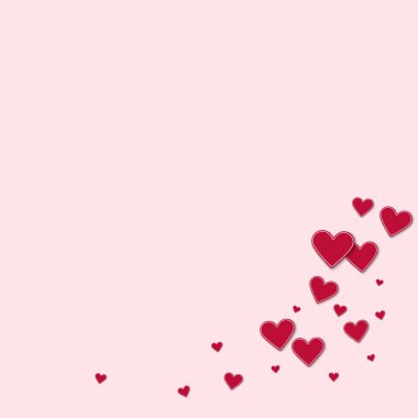 Kesikli kırmızı kağıt kalpleri açık pembe renkli vektör çizim sağ köşede alt