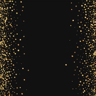 Altın konfeti dağınık sınır siyah arka plan üzerinde vektör çizim