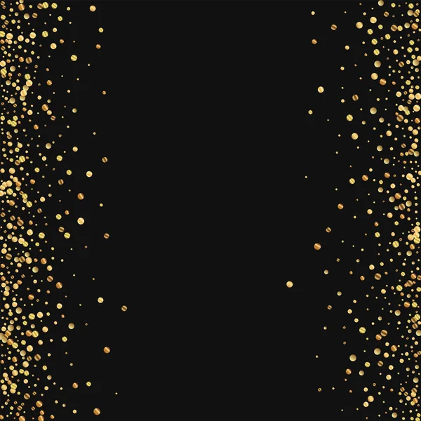 Altın konfeti dağınık sınır siyah arka plan üzerinde vektör çizim