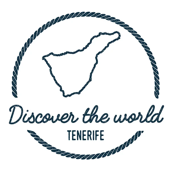Tenerife Map Outline Vintage Découvrez le timbre en caoutchouc du monde avec carte de l'île Style Hipster — Image vectorielle