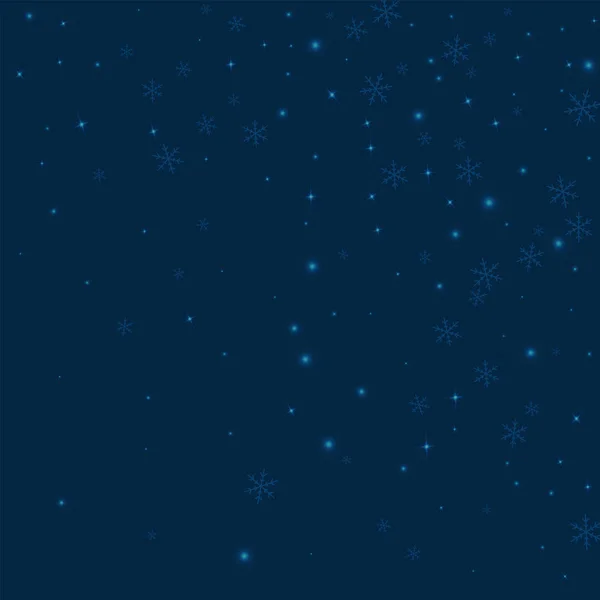 Sparse gloeiende sneeuw Random kleurovergang scatter op diep blauwe achtergrond vectorillustratie — Stockvector