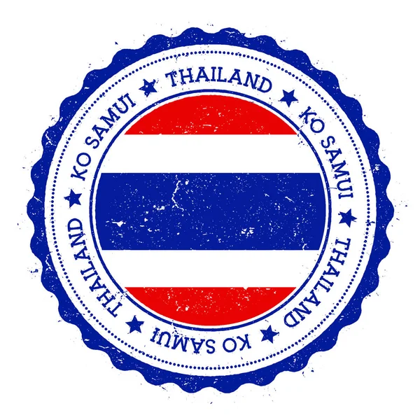 Ko Samui flag badge Vintage travel stamp with circular text stars and island flag inside it — Stock Vector