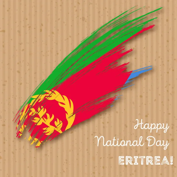 Día de la Independencia de Eritrea Diseño patriótico Pincelada expresiva en colores de bandera nacional en kraft — Vector de stock