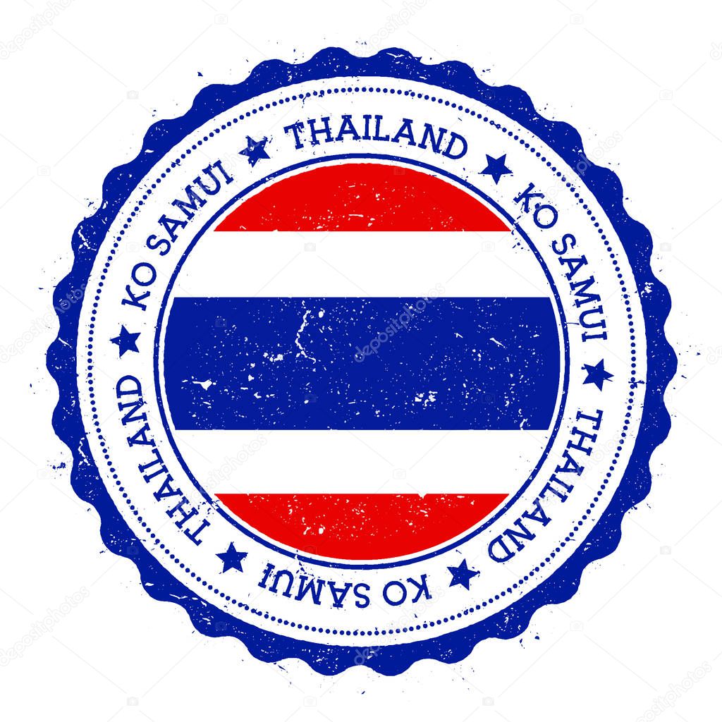 Ko Samui flag badge Vintage travel stamp with circular text stars and island flag inside it