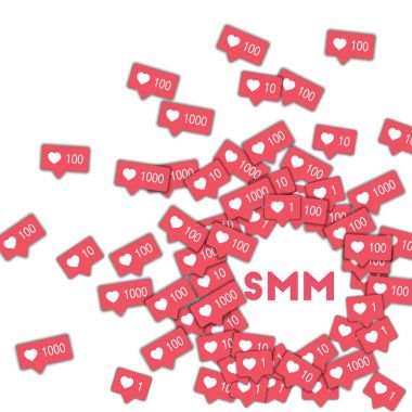Pembe sayaç Smm konsepti serin vektör ile soyut şekli arka planda SMM Sosyal Medya simgeler