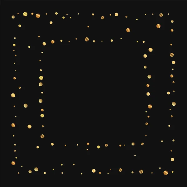 Розріджені золотими конфеті квадратний хаотичного кадр на чорному тлі Векторні ілюстрації — стоковий вектор