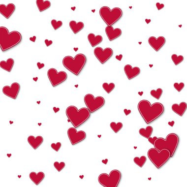 Kesikli kırmızı kağıt kalpler dikey çizgileri beyaz zemin üzerine vektör çizim dağılım.