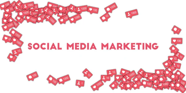 Κοινωνικό μάρκετινγκ μέσων μαζικής ενημέρωσης κοινωνικών μέσων εικονίδια στο αφηρημένο σχήμα φόντου με μετρητή σχόλιο και — Διανυσματικό Αρχείο