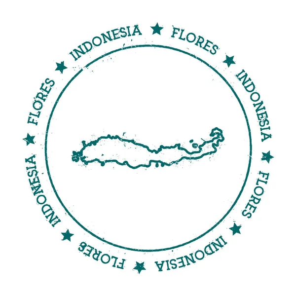 Flores vector map Estampilla de viaje en apuros con texto envuelto alrededor de un círculo y estrellas Island — Vector de stock